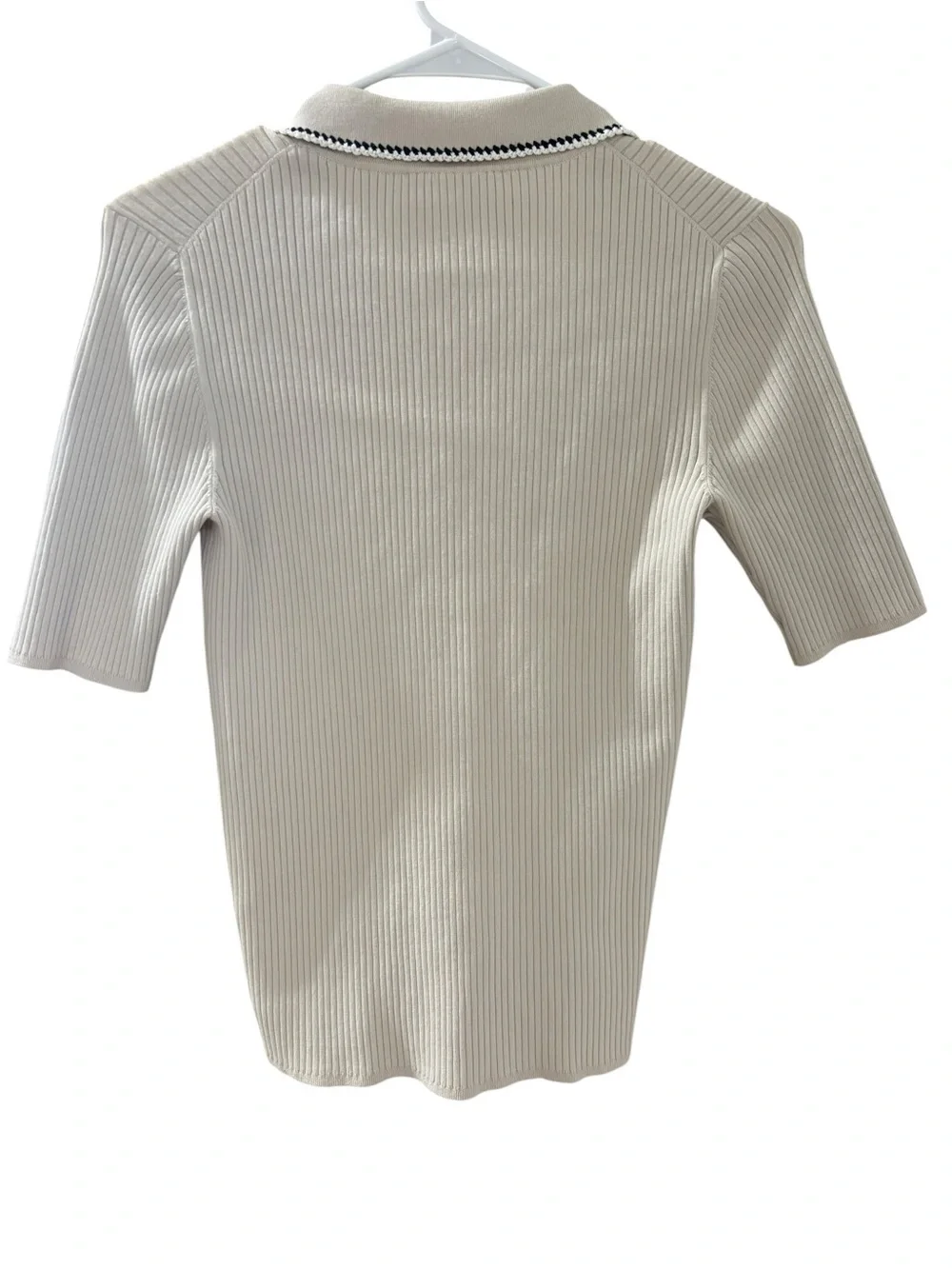 Tory Burch Women's Mila Ribbed Knit Cream & Black Contrasting Trim Collar Sz S/P